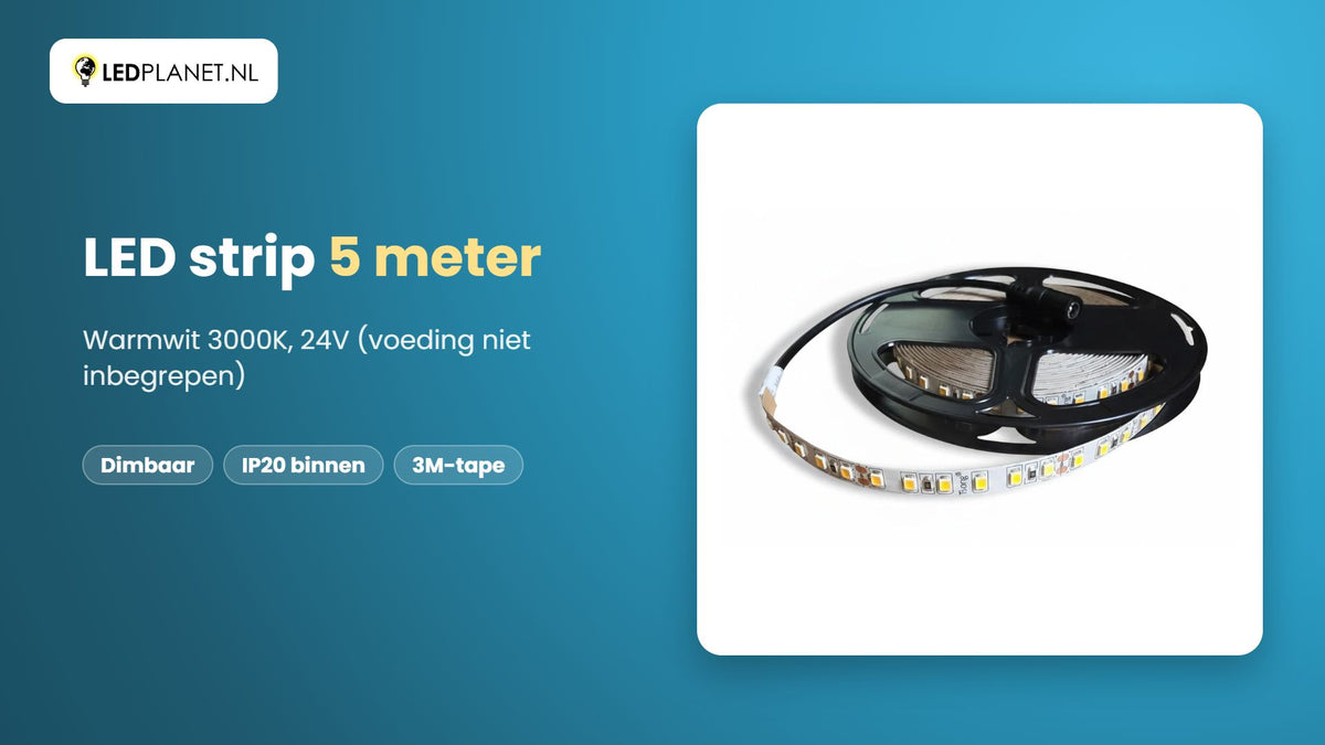 Video LED strip warmwit 3000K, 5 meter, 24V, 120 LEDs per meter, dimbaar