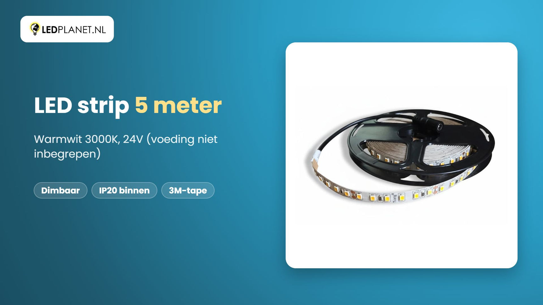 Video LED strip warmwit 3000K, 5 meter, 24V, 120 LEDs per meter, dimbaar