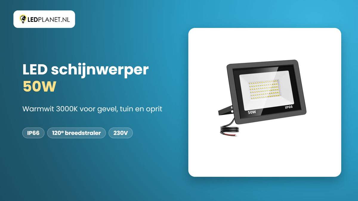 Video LED schijnwerper 50W, 5.000 lm, warmwit 3000K, 120°, IP66