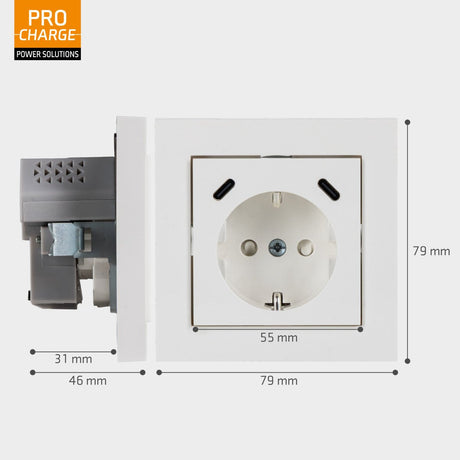 Prise murale USB-C encastrable - 2 ports USB-C - Chargeur rapide 25W - Prise 16A - Blanc