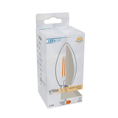 LED-Filamentkerzenlampe E14, dimmbar, 470 Lumen, 4,5 W, warmweiß (2700 K), Klarglas