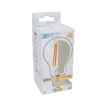 LED-Filamentlampe E27, warmweiß (2700 K), 7 W, 806 Lumen, dimmbar (A60), Klarglas
