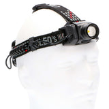 LED-Stirnlampe, kaltweiß (5000 K), dimmbar, 400 Lumen, wasserdicht (IP44), Zoomfunktion