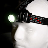 LED-Stirnlampe, kaltweiß (5000 K), dimmbar, 400 Lumen, wasserdicht (IP44), Zoomfunktion