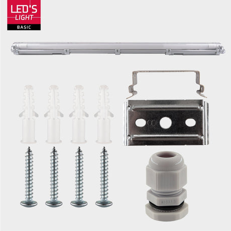 Luminaires LED type tube Proventa avec lampes de 120 cm - Lumière blanc froid 6500 K - Étanches - Kit complet - 4 pièces