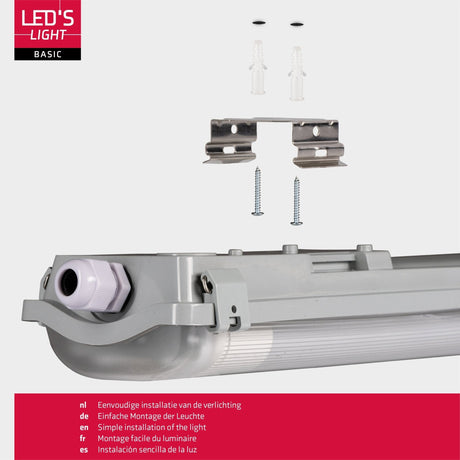 Proventa LED TL Doppelleuchte mit 2 Röhren 150 cm - Kaltweißes Licht 6500 K - Wasserdicht - Komplettset