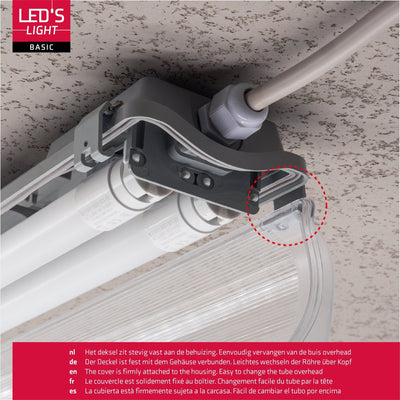 Apparecchio LED doppio Proventa per tubi fluorescenti con 2 tubi da 150cm - Luce bianca fredda 6500K - Impermeabile - Set completo