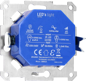 LED Dimmer Universeel Zwart - 3-225W - Fase Afsnijding - Compleet met Afdekraam