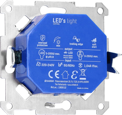 LED Dimmer Universal Black - 3-225W - Phase Cut-Off - Complete with Cover Frame