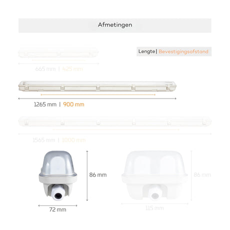 LED-Leuchte TL, 2160 Lumen, 120 cm, 18 W, Tageslichtweiß (6500 K), Schutzart IP65 (wasserdicht), Einzeln, inklusive Leuchtstoffröhre