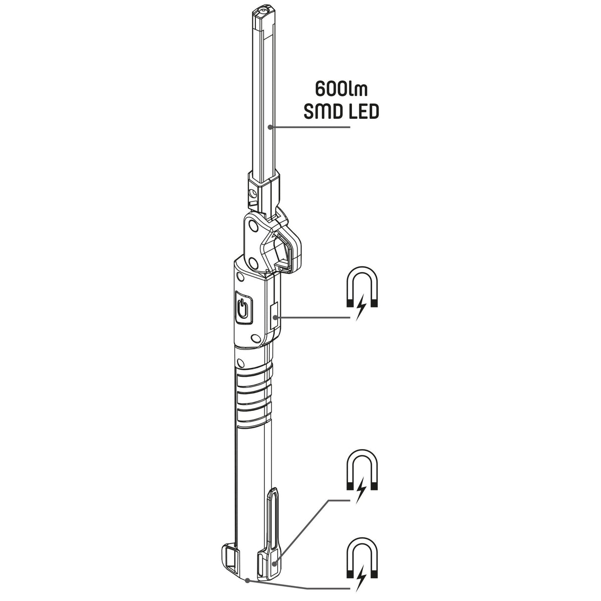 LED's Work Oplaadbare Looplamp 500 - Inspectielamp - Inklapbaar & Draadloos - Met magneet en haak