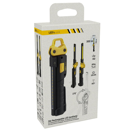 LED's Work Wiederaufladbare Handlampe 300 - Inspektionslampe - Faltbar &amp; Kabellos - Mit Magnet und Haken