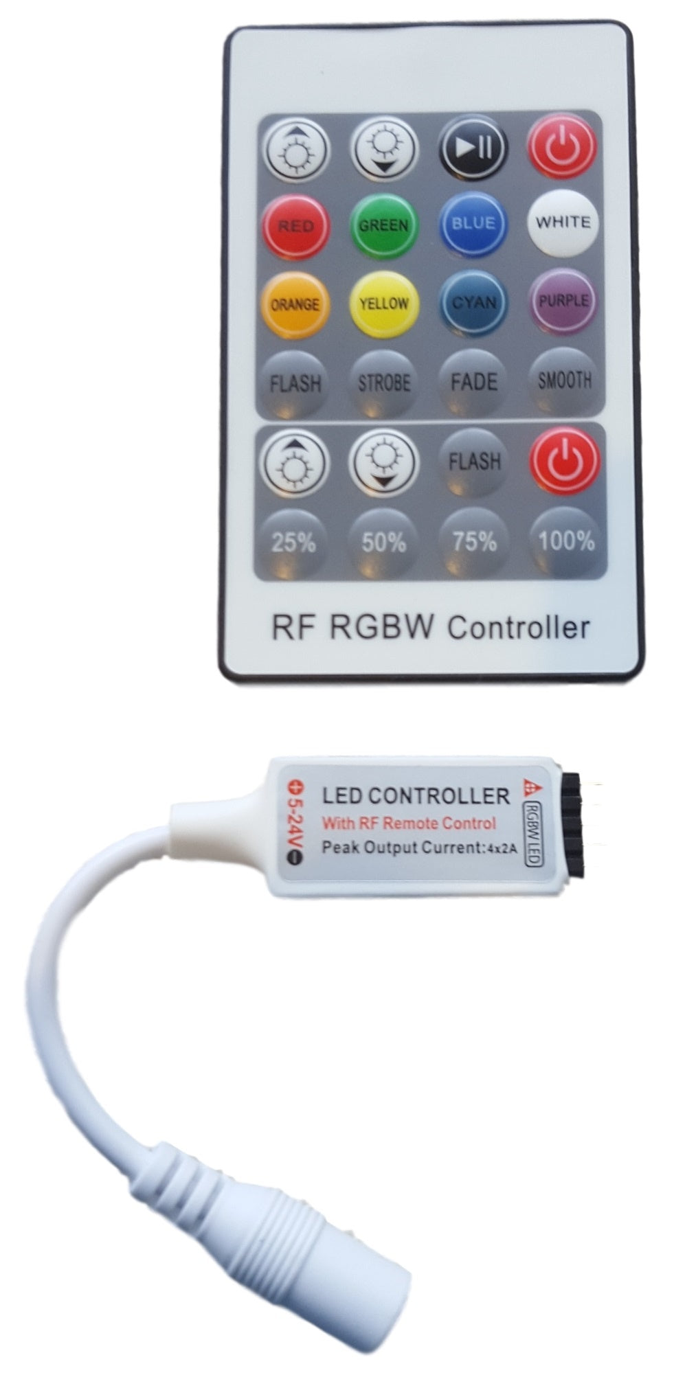 LED strip RGBW | RF remote control | 24-button | 5V-24V 4x2A