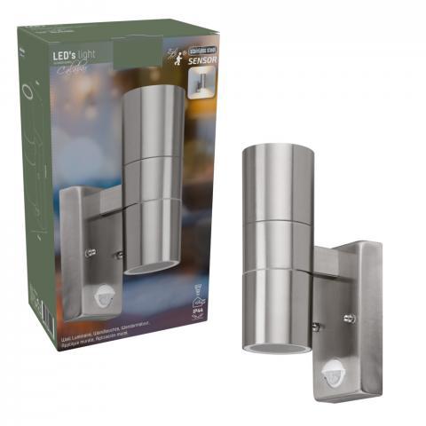 LED's Light RVS LED-Außenleuchte mit Bewegungsmelder - 2 Lichter auf &amp; ab - IP44 - Silber