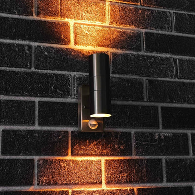 LED-Wandleuchte mit Sensor (2x GU10) – Silbergrauer Stahl – IP44 – Auf- und Abwärtsbewegungssensor