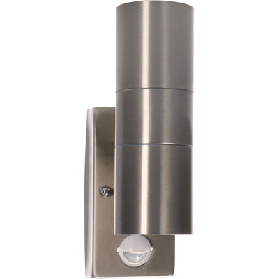 LED-Wandleuchte mit Sensor (2x GU10) – Silbergrauer Stahl – IP44 – Auf- und Abwärtsbewegungssensor