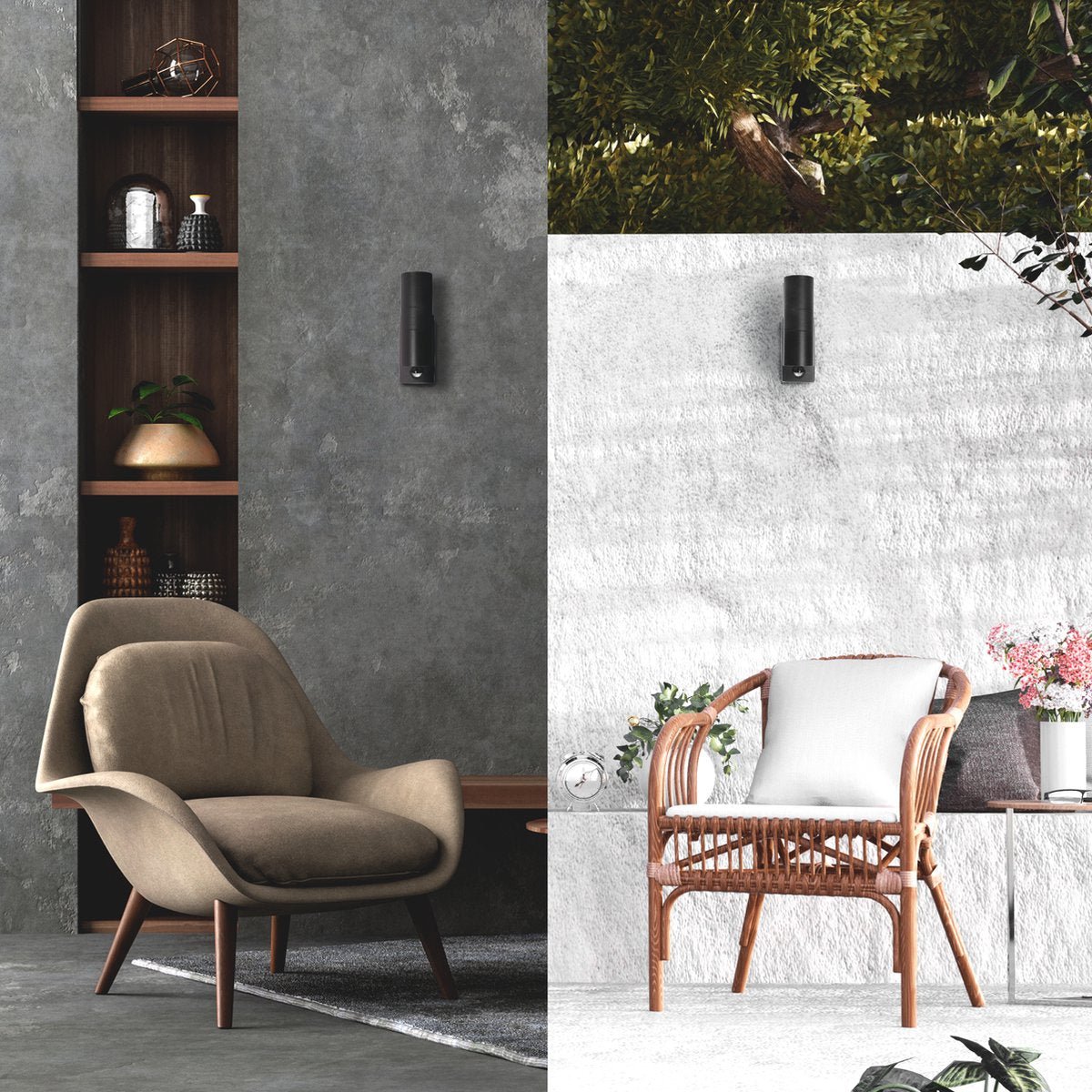 LED's Light RVS LED-Außenleuchte mit Bewegungsmelder - 2 Lichter auf &amp; ab - IP44 - Schwarz