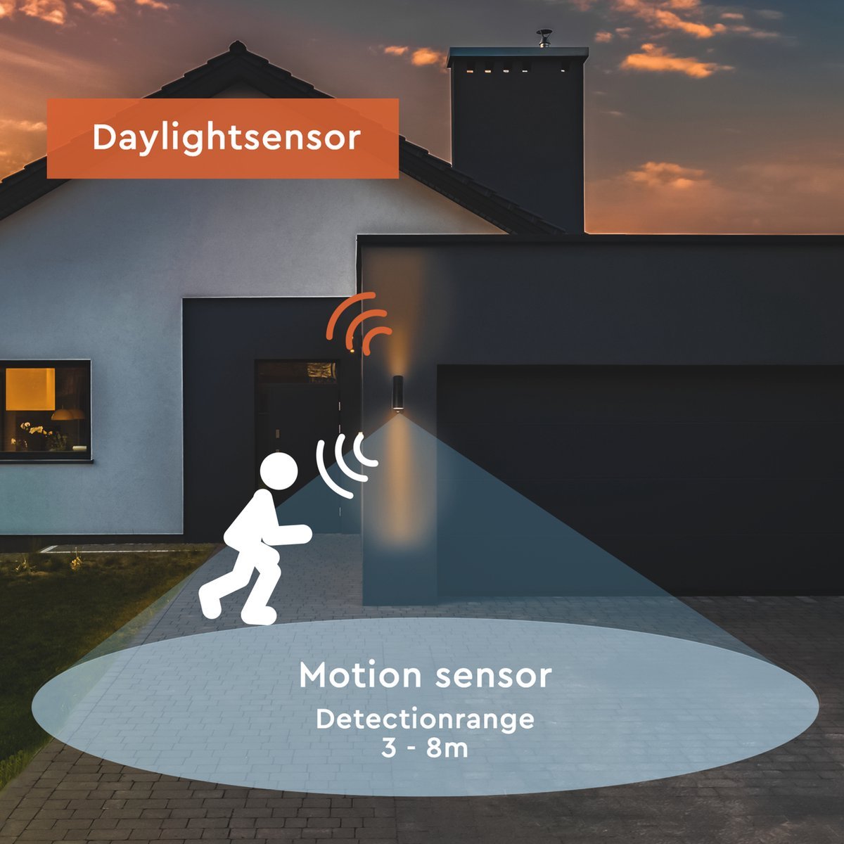 LED's Light RVS LED-Außenleuchte mit Bewegungsmelder - 2 Lichter auf &amp; ab - IP44 - Schwarz