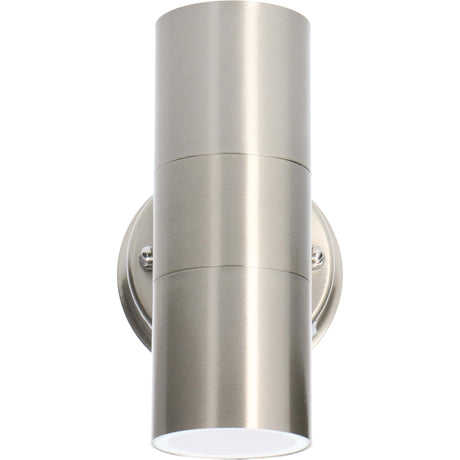 LED-Außenwandstrahler – 2x GU10-Fassung – Nach oben und unten gerichtetes Licht – Schutzart IP44 – Edelstahl – Silber