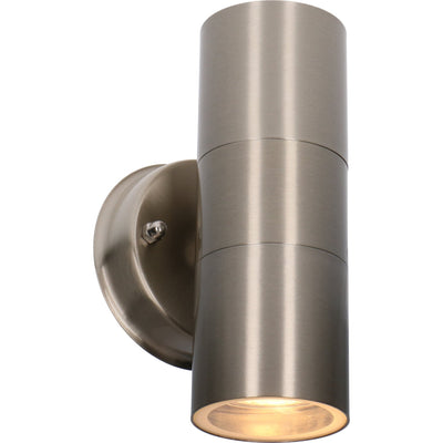 LED outdoor wall spotlight - 2x GU10 fitting - Up-down light - IP44 - Stainless steel - Silver