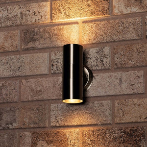 LED outdoor wall spotlight - 2x GU10 fitting - Up-down light - IP44 - Stainless steel - Silver