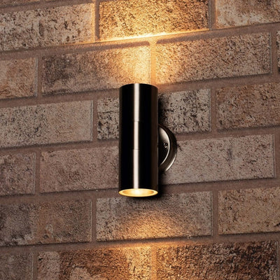 LED outdoor wall spotlight - 2x GU10 fitting - Up-down light - IP44 - Stainless steel - Silver