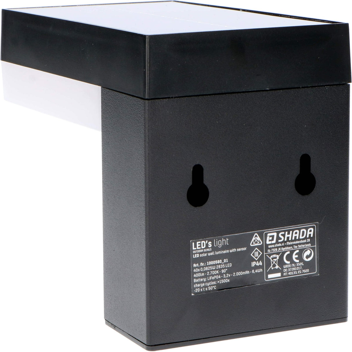 LED-Wandleuchte von LED's Light RVS mit Solarbetrieb und Bewegungsmelder – Kabellos – Quadratisch – 3 Modi – Schwarz