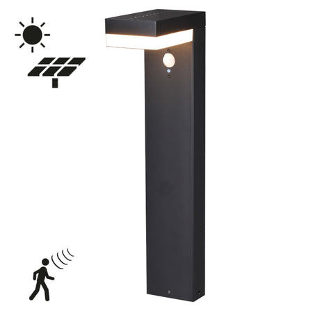 LED Solar Tuinlamp 600 lumen - Warmwit 2700K - Bewegingssensor - IP44 - RVS - Zwart