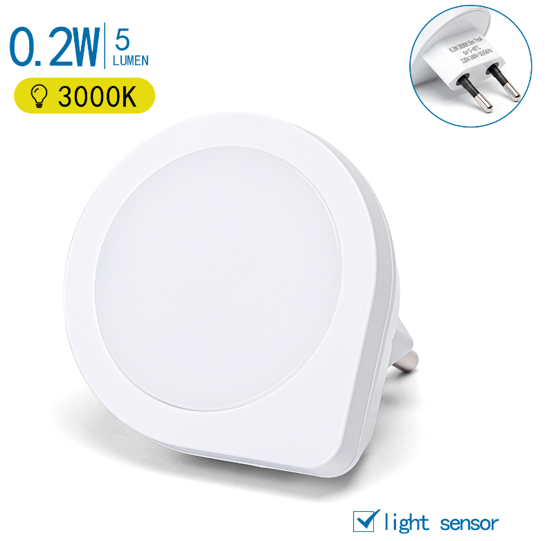 Nachtlampje rond warmwit | dagnachtsensor | 3000K - 0.2 Watt - 5 Lumen - 230V