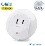 Night light round warm white + 2x USB port | day night sensor | 3000K - 0.4 Watt - 8 Lumen - 230V