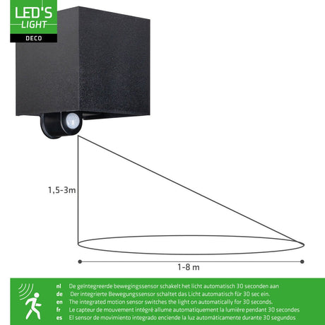 Lumo Qube Sensor Wall Lamp Outdoor Lamp with Light Source - 380lm 1800K - Black