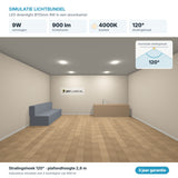 Simulatie lichtbundel LED downlight Ø115mm 9W 900 lm koelwit 4000K 120°