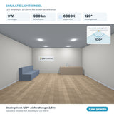 Simulatie lichtbundel LED downlight Ø115mm 9W 900 lm daglichtwit 6000K 120°