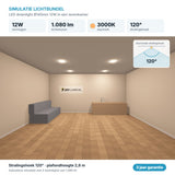 Simulatie lichtbundel LED downlight Ø145mm 12W 1.080 lm warmwit 3000K 120°