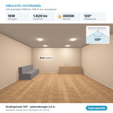 Simulatie lichtbundel LED downlight Ø195mm 18W 1.620 lm warmwit 3000K 120°