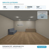 Simulatie lichtbundel LED downlight Ø96mm 5W 450 lm koelwit 4000K 120°