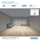 Simulatie lichtbundel LED GU10 inbouwspot 5W 465 lm daglichtwit 6000K 38°