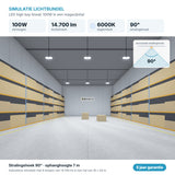 Lichtsimulation linearer LED-Hallenstrahler 100W 14.700 lm Tageslichtweiß 6000K 90°