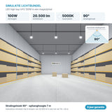 Simulatie lichtbundel LED high bay UFO 100W 20.500 lm neutraalwit 5000K 90°