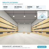 Simulatie lichtbundel LED high bay UFO 150W 29.250 lm koelwit 4000K 90°