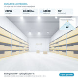 Simulatie lichtbundel LED high bay UFO 200W 40.000 lm daglichtwit 6000K 90°