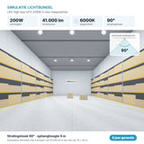 Simulatie lichtbundel LED high bay UFO 200W 41.000 lm daglichtwit 6000K 90°