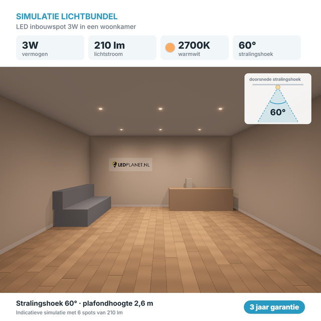 Lichtsimulation LED-Einbaustrahler 3W 210 lm Warmweiß 2700K 60°