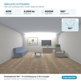 Simulatie lichtbundel COB LED lichtslang 230V daglichtwit 6000K, 4 meter langs het plafond