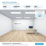 Simulatie lichtbundel LED paneel 30x120 25W 5.000 lm daglichtwit 6000K 120°