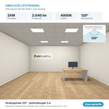 Simulatie lichtbundel LED paneel 30x60 24W 2.040 lm koelwit 4000K 120°