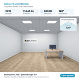 Simulatie lichtbundel LED paneel 30x60 24W 2.040 lm daglichtwit 6000K 120°