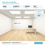 Simulatie lichtbundel LED paneel 60x120 60W 8.400 lm koelwit 4000K 120°