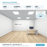 Simulatie lichtbundel LED paneel 60x60 28W 4.200 lm koelwit 5000K 120°