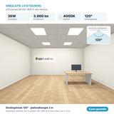 Simulatie lichtbundel LED paneel 60x60 36W 3.960 lm koelwit 4000K 120°